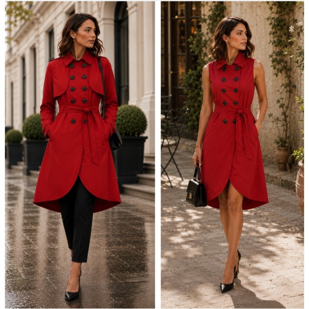 Cabi Raincoat Dress Women's Sz 4 Red 3-in-1 Jacket Trench Tailored Polished